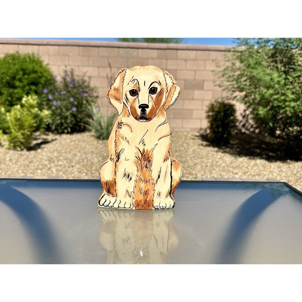 Dogs by Nina Lyman Hand-Painted Golden Retriever Vase Planter~ Signed